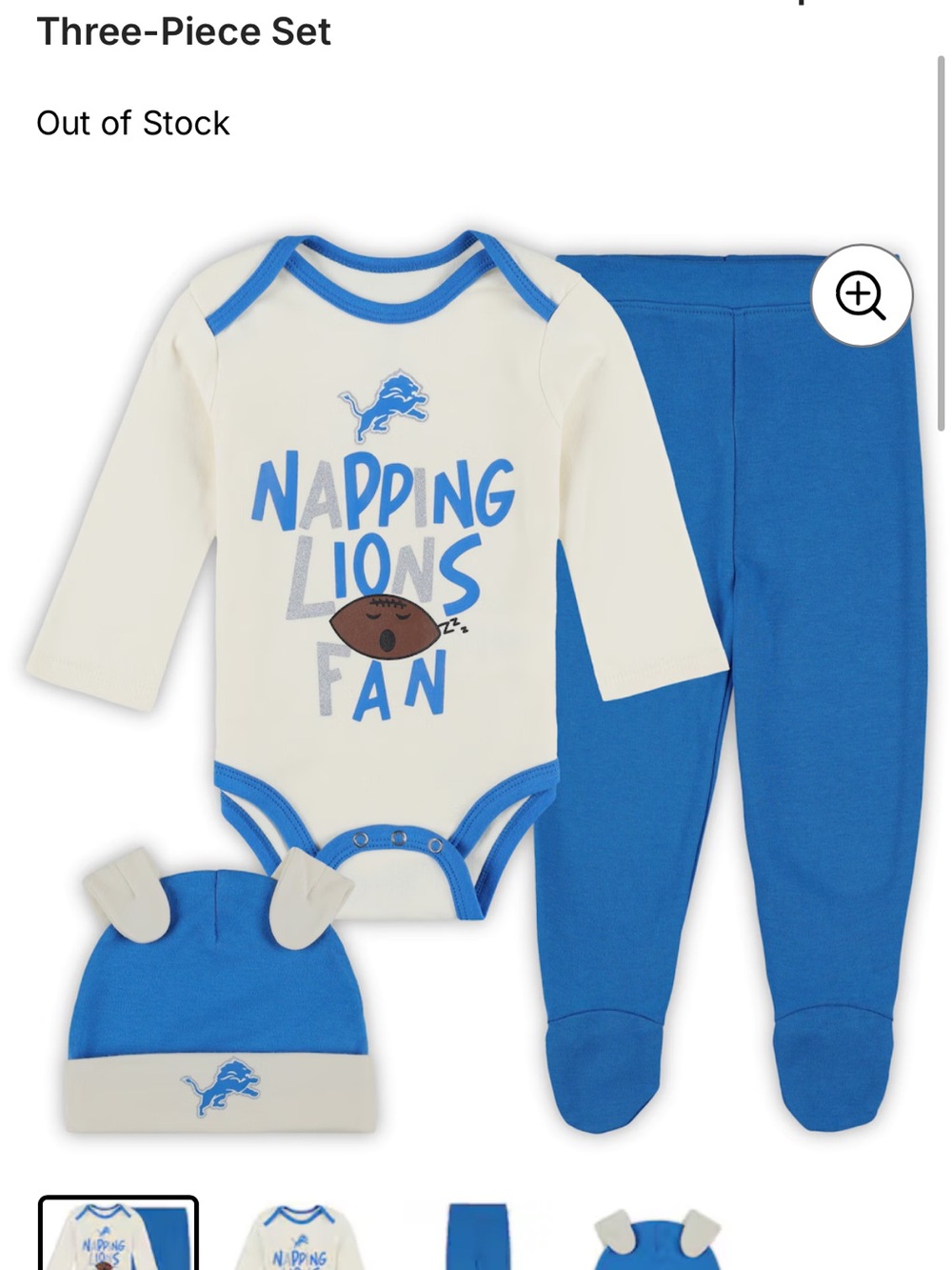 NFL Lions Baby Three-Piece One-Piece Set in Blue and Cream - NWT
